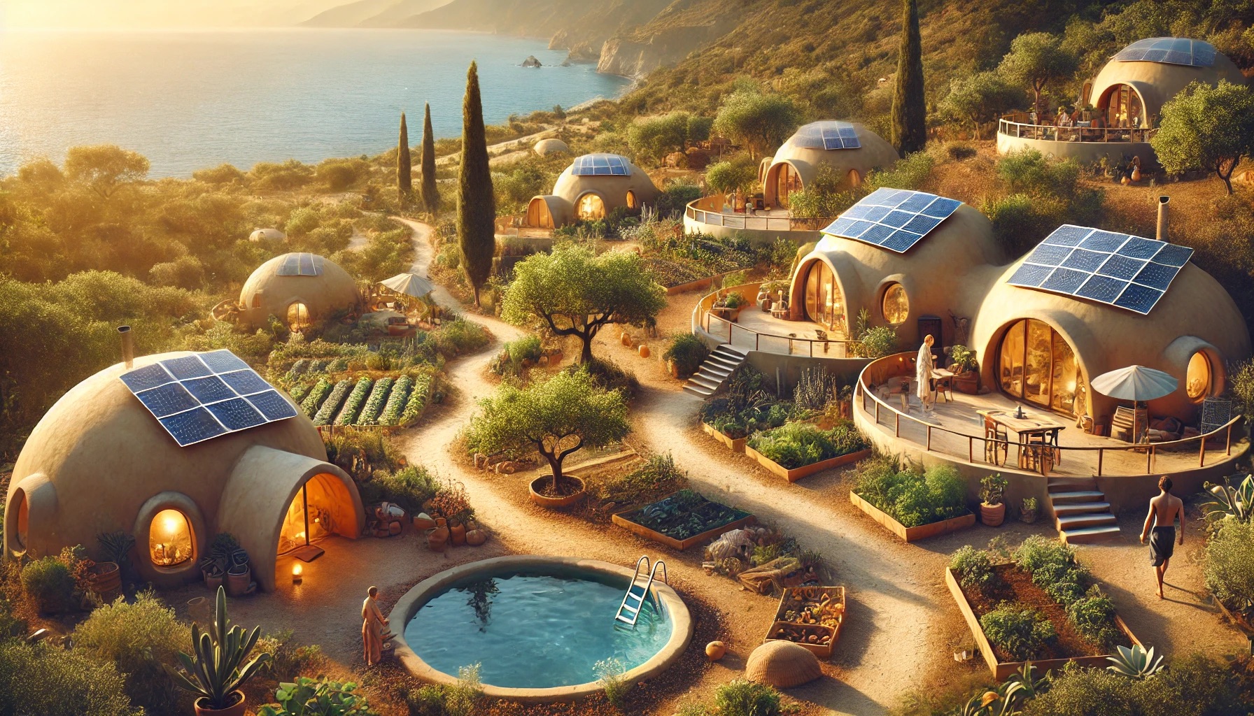 Natural super-adobe homes and regenerative gardens
